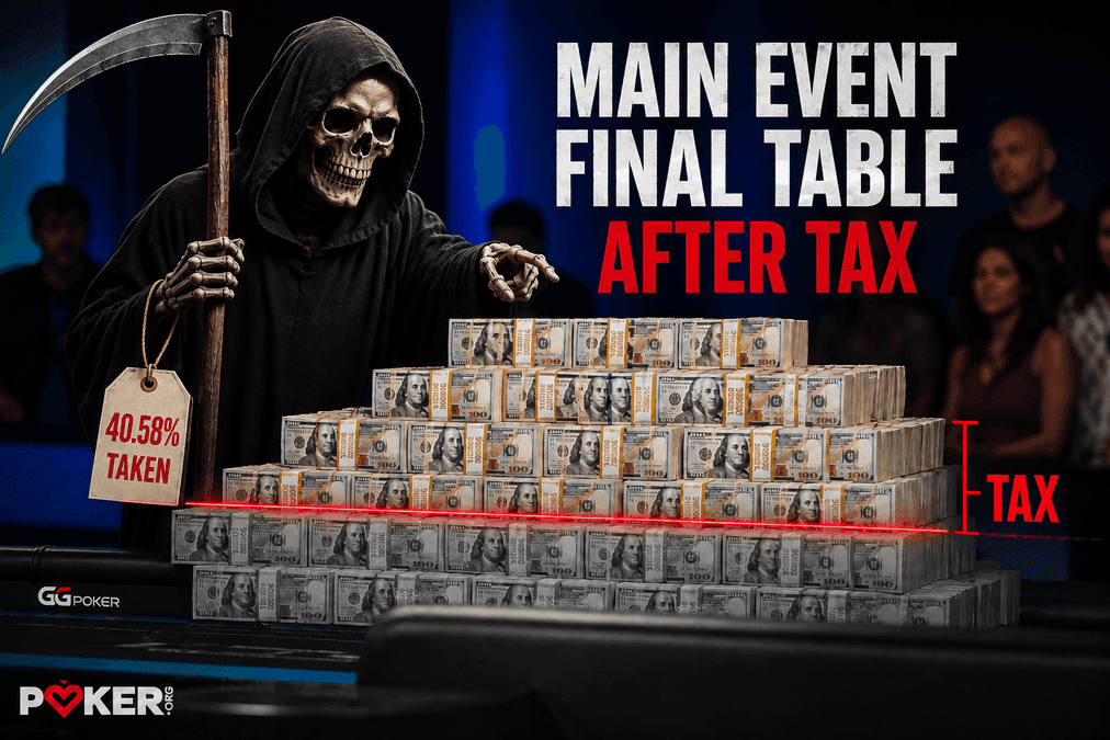 Mesa final del WSOP Main Event 2026 con cartas y fichas