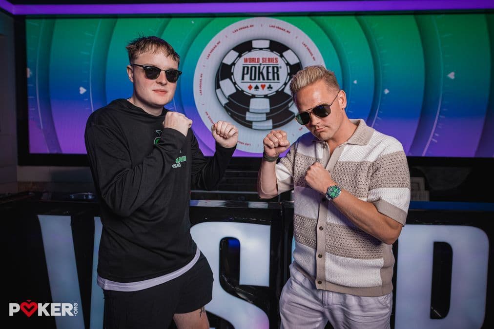 Lucas Jumalon y Lauri Saaskilahti jugando heads-up en el WSOP