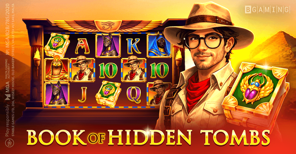 Juego de la tragaperras Book of Hidden Tombs de BGaming que presenta símbolos del Antiguo Egipto y carretes de juego en una pantalla digital