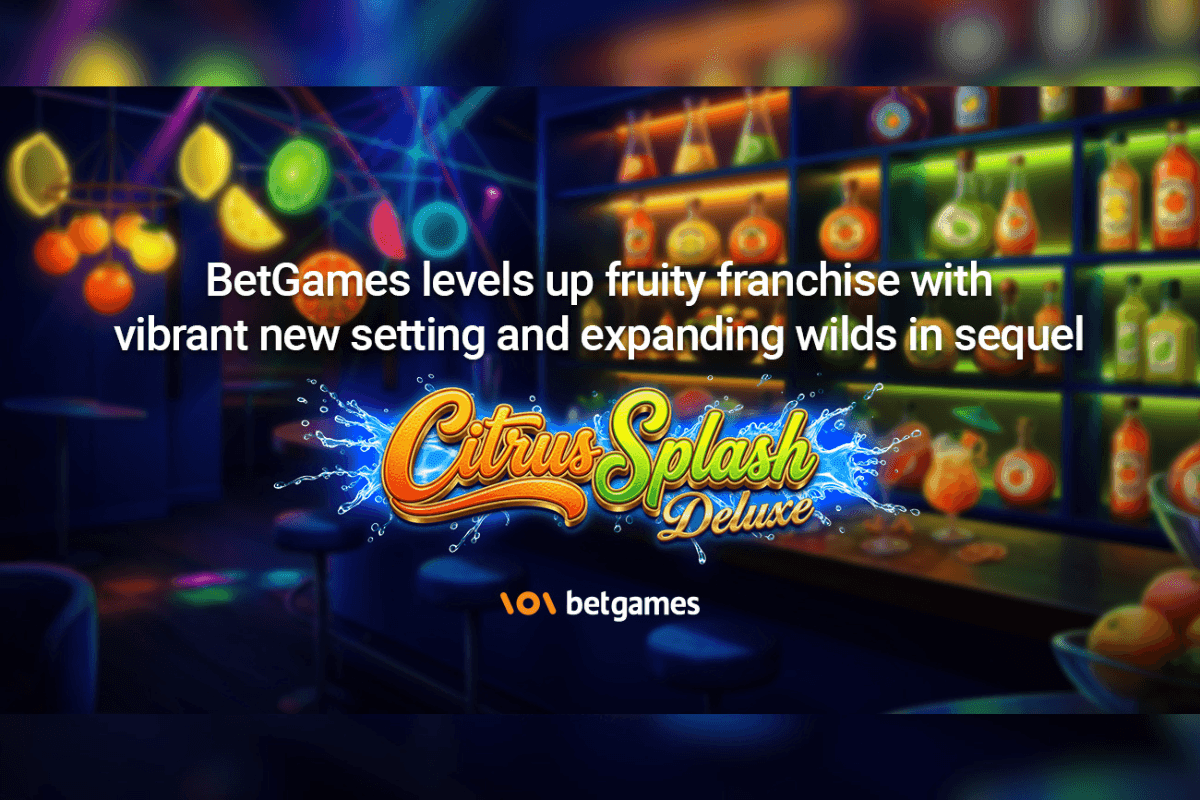Screenshot of Citrus Splash Deluxe slot by BetGames, showing expanding wilds and a cocktail bar theme