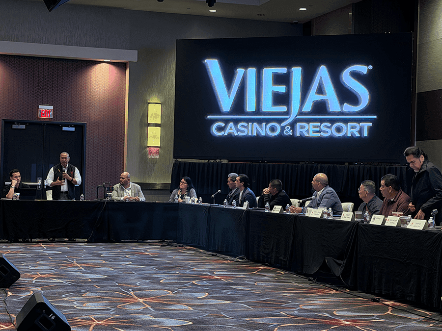 Indian Gaming Association leaders meeting with California Tribal representatives at a conference table, discussing legal and legislative updates