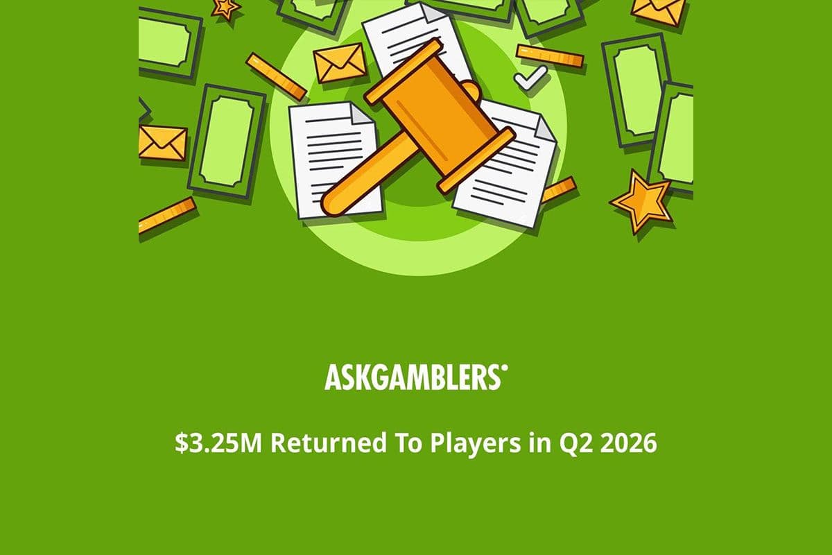 Illustration showing online casino dispute resolution with digital documents, users, and recovered funds.