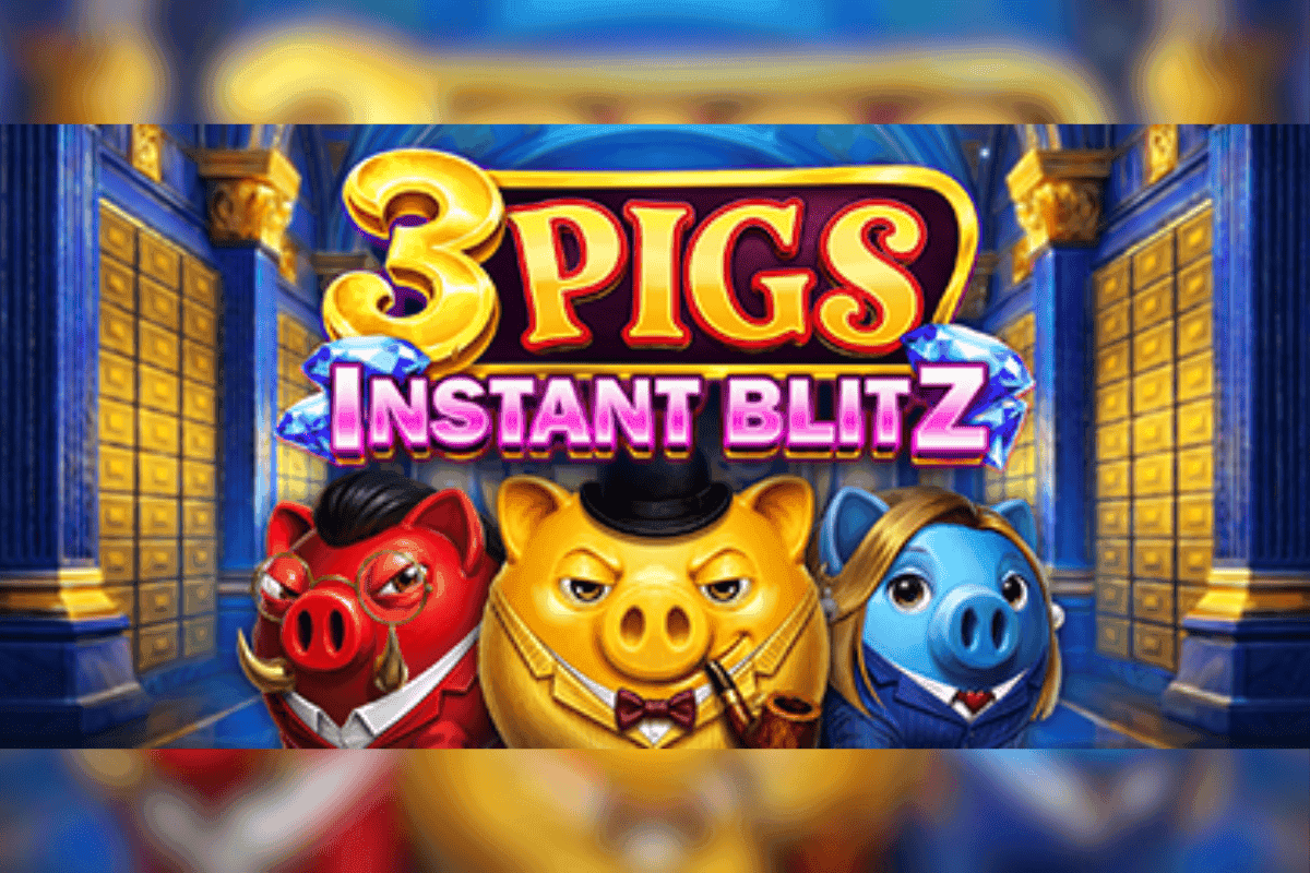Gaming Corps' 3 Pigs Instant Blitz slot screen showing character modifiers, 6x6 grid, and bonus wheel feature