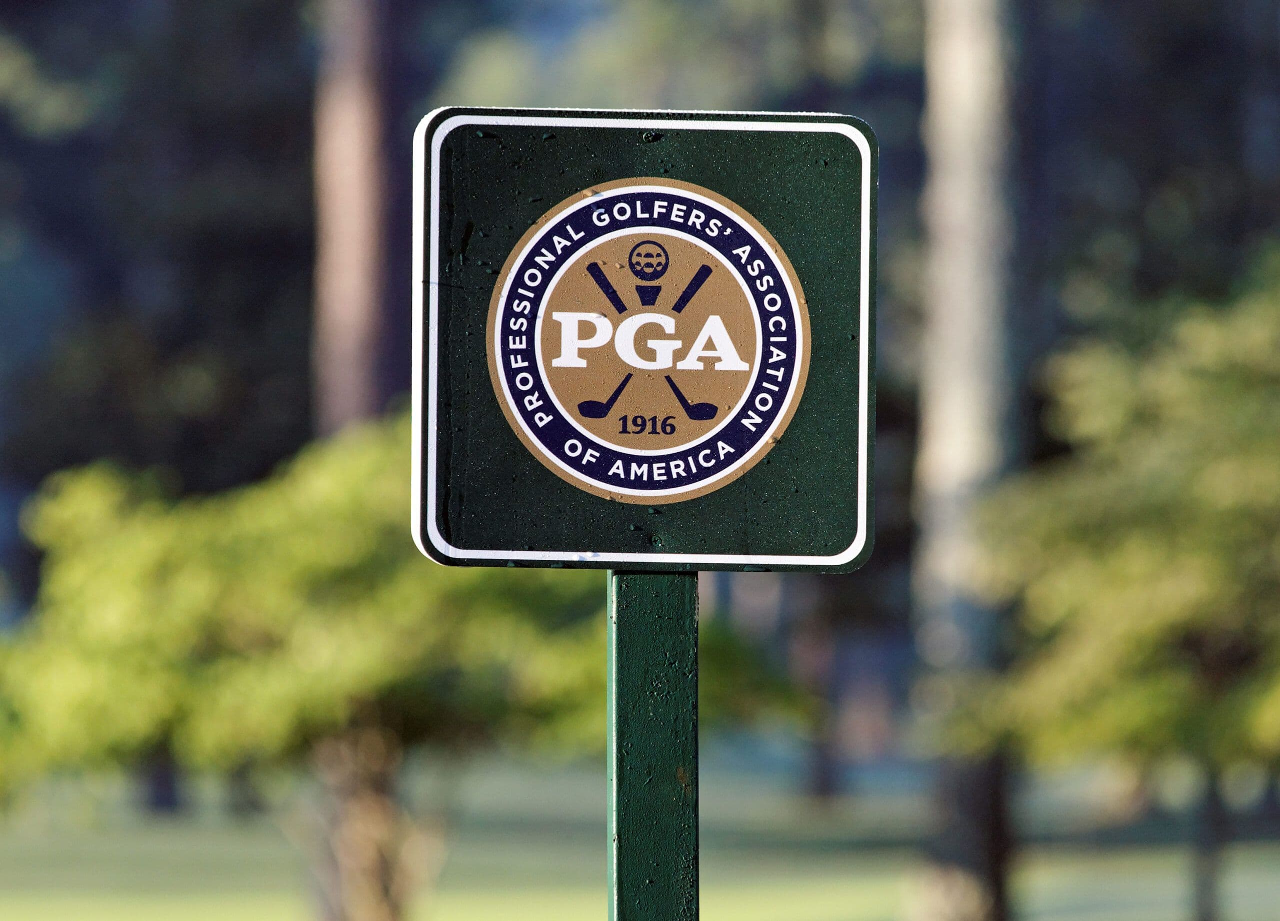 Matt Gogel at a Champions Tour golf event, with a PGA Tour logo and betting symbols in the background