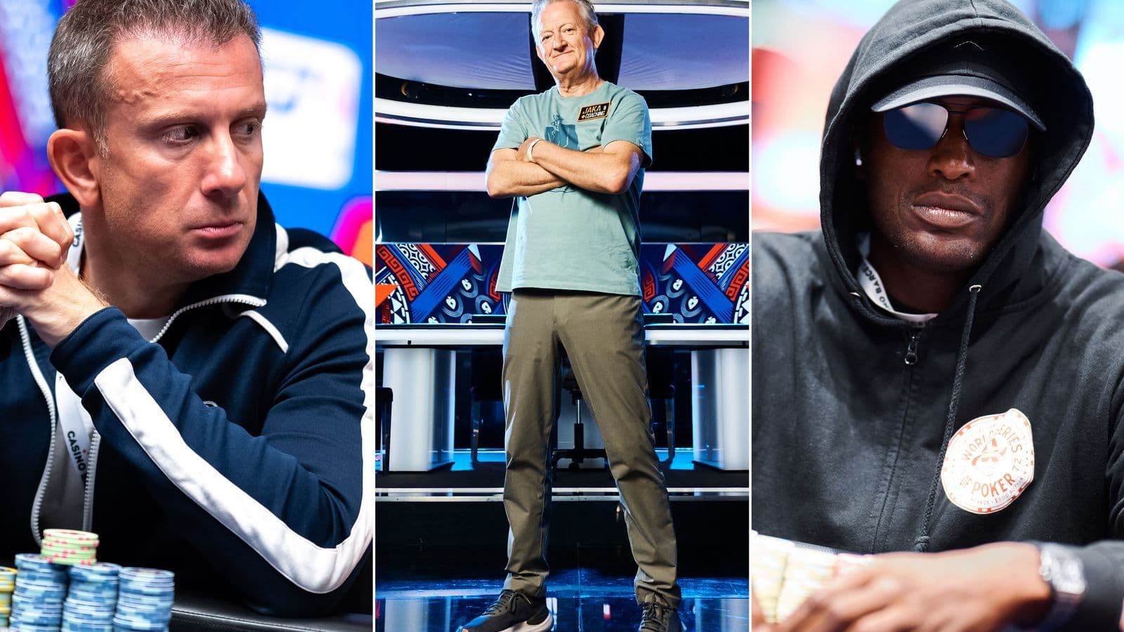 Mason Pye sonriente con fichas de poker y fondo de torneo EPT Barcelona mientras revisa su plantilla Pick 3