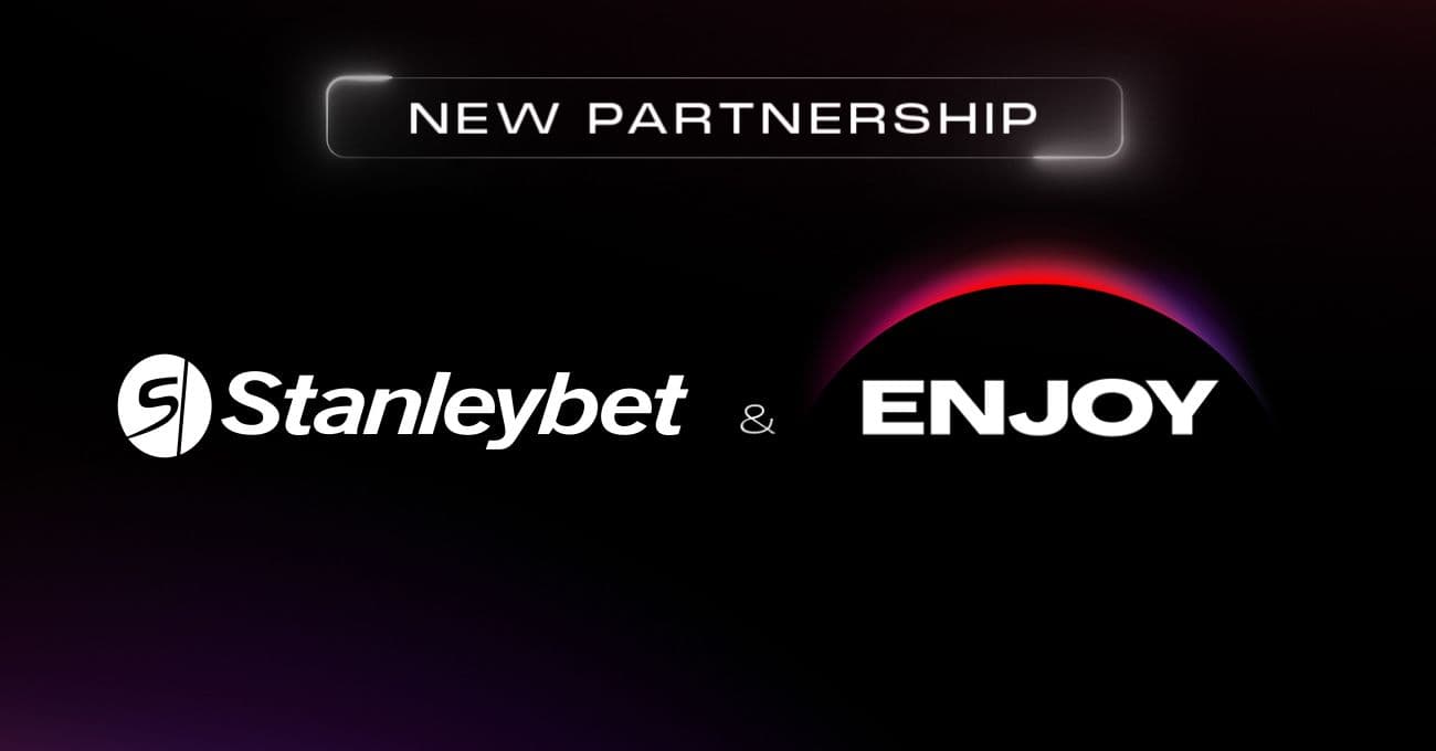 ENJOY and Stanleybet logos with popular slots titles displayed across a digital casino interface