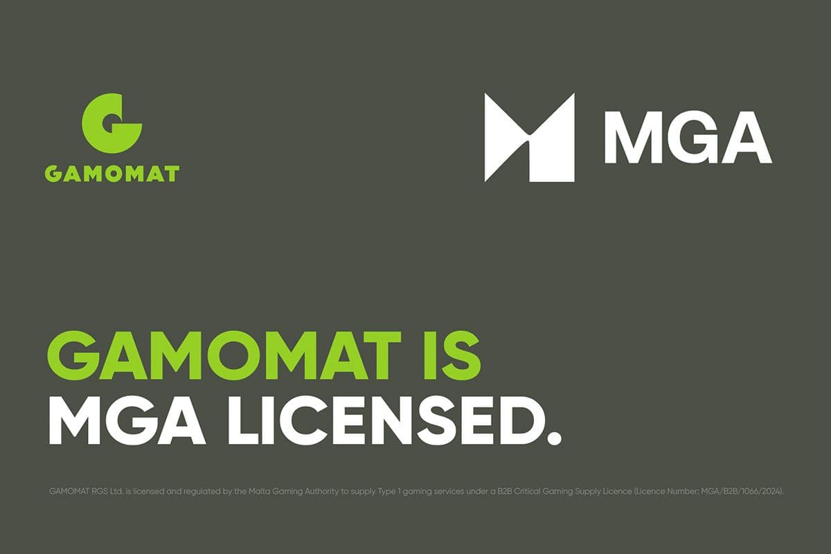 Editorial illustration of a B2B license from the Malta Gaming Authority alongside the GAMOMAT logo on a neutral background