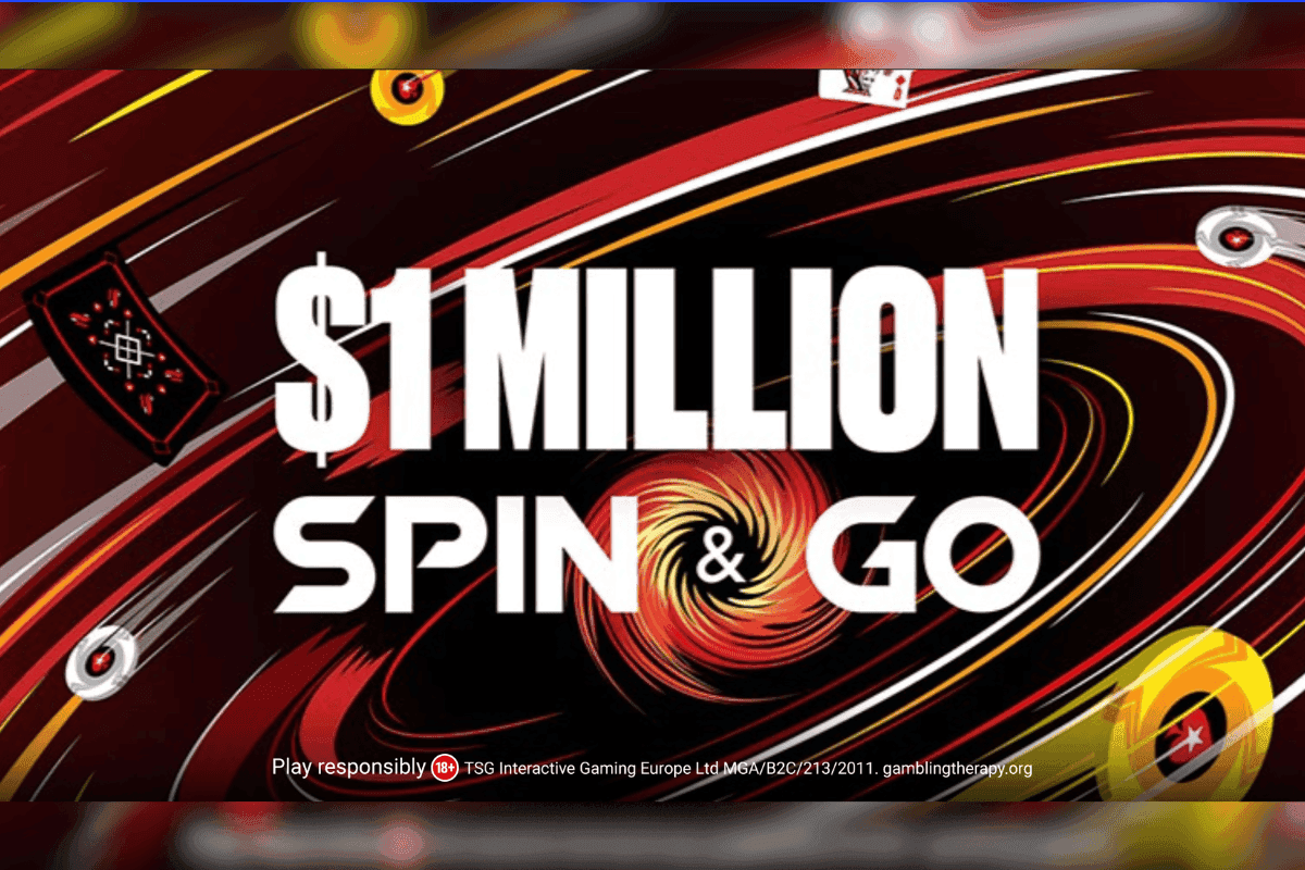 Captura de pantalla de una mesa de torneo Spin & Go de PokerStars con tres jugadores y un jackpot de $1 millón mostrado