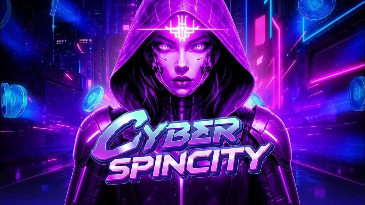 Panel de Cyber SpinCity mostrando el diseño visual del slot 5x3 con elementos futuristas y el logo de BetOnGames