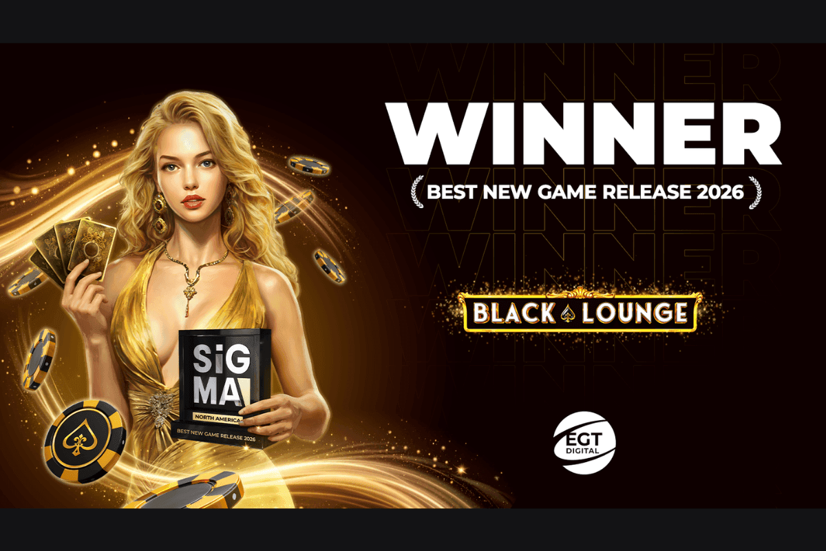 Premio a Mejor Nuevo Lanzamiento de Juego para Black Lounge de EGT Digital en SiGMA North America 2026, presentado en un escenario de Ciudad de México.