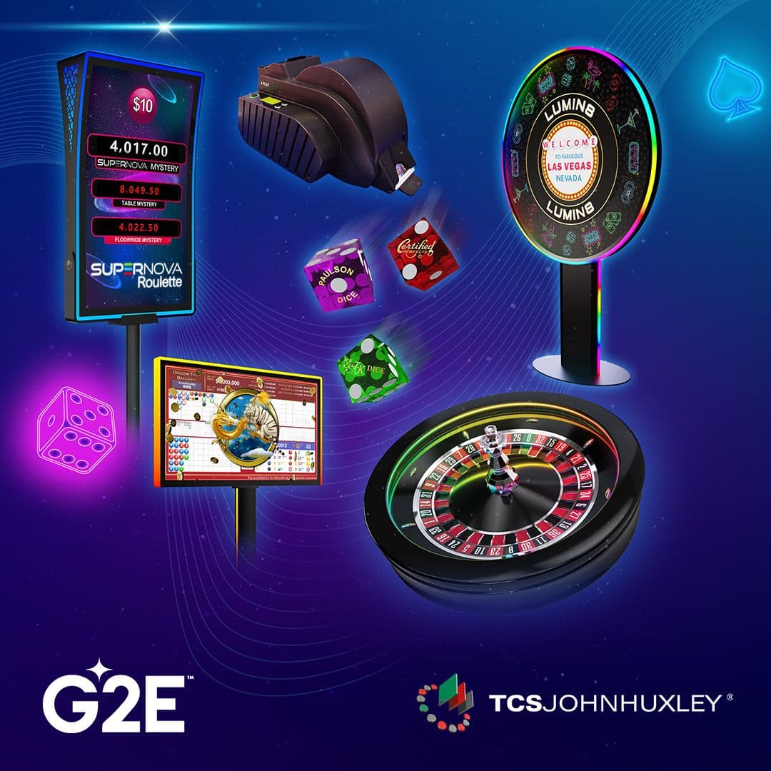 TCSJOHNHUXLEY connected gaming solutions and chip kiosks showcased at G2E Las Vegas 2026 booth display