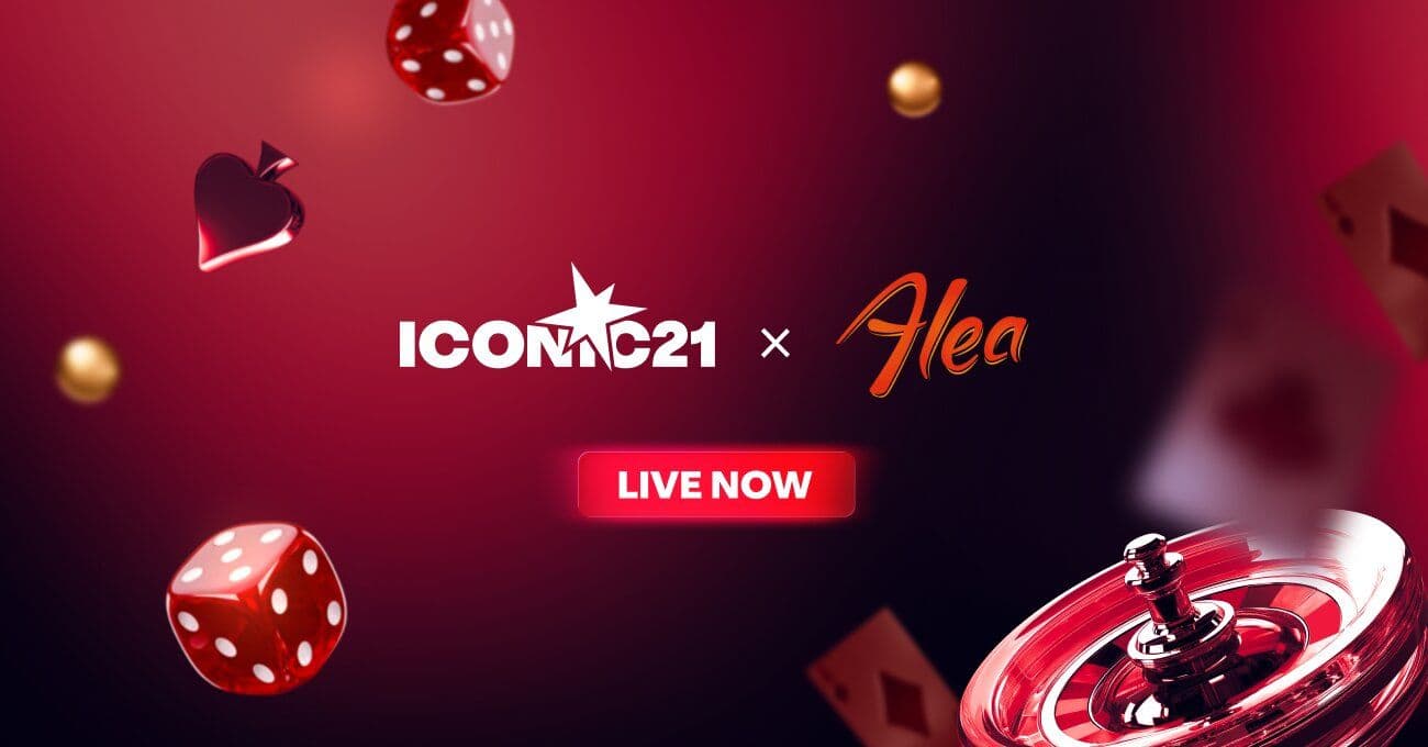 Logos de ICONIC21 y Alea sobre un collage de capturas de pantalla de juegos de casino en vivo y de la Gravity Series