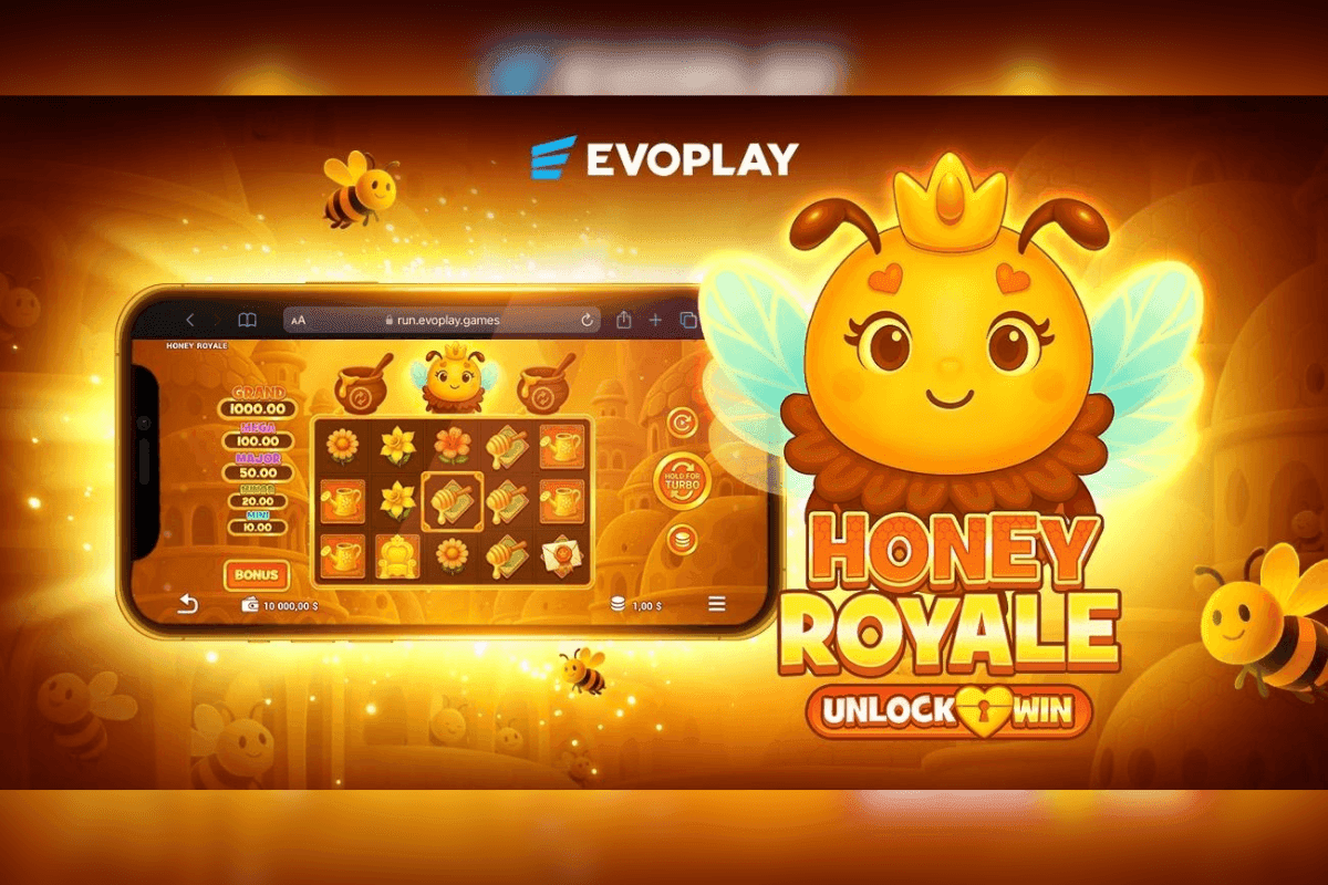 Promotional image of Evoplay's Honey Royale game showing the Queen Bee and reels with Cash and Jackpot prizes