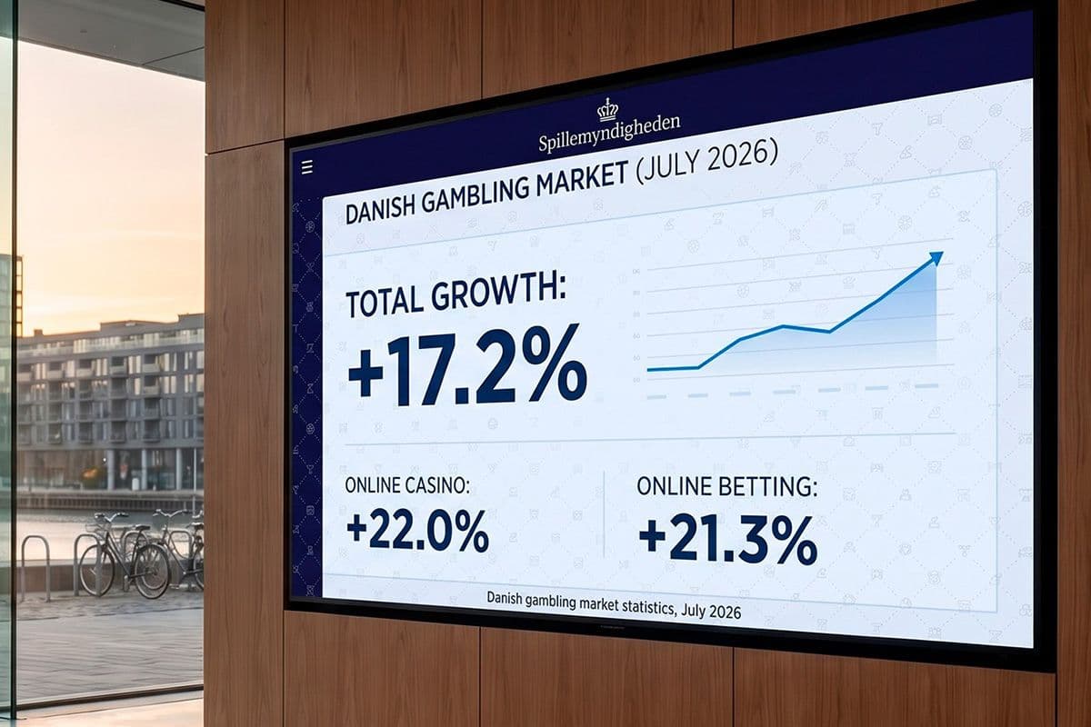 Gráfico comparativo del gasto en casino online, apuestas y segmentos físicos en Dinamarca julio 2026