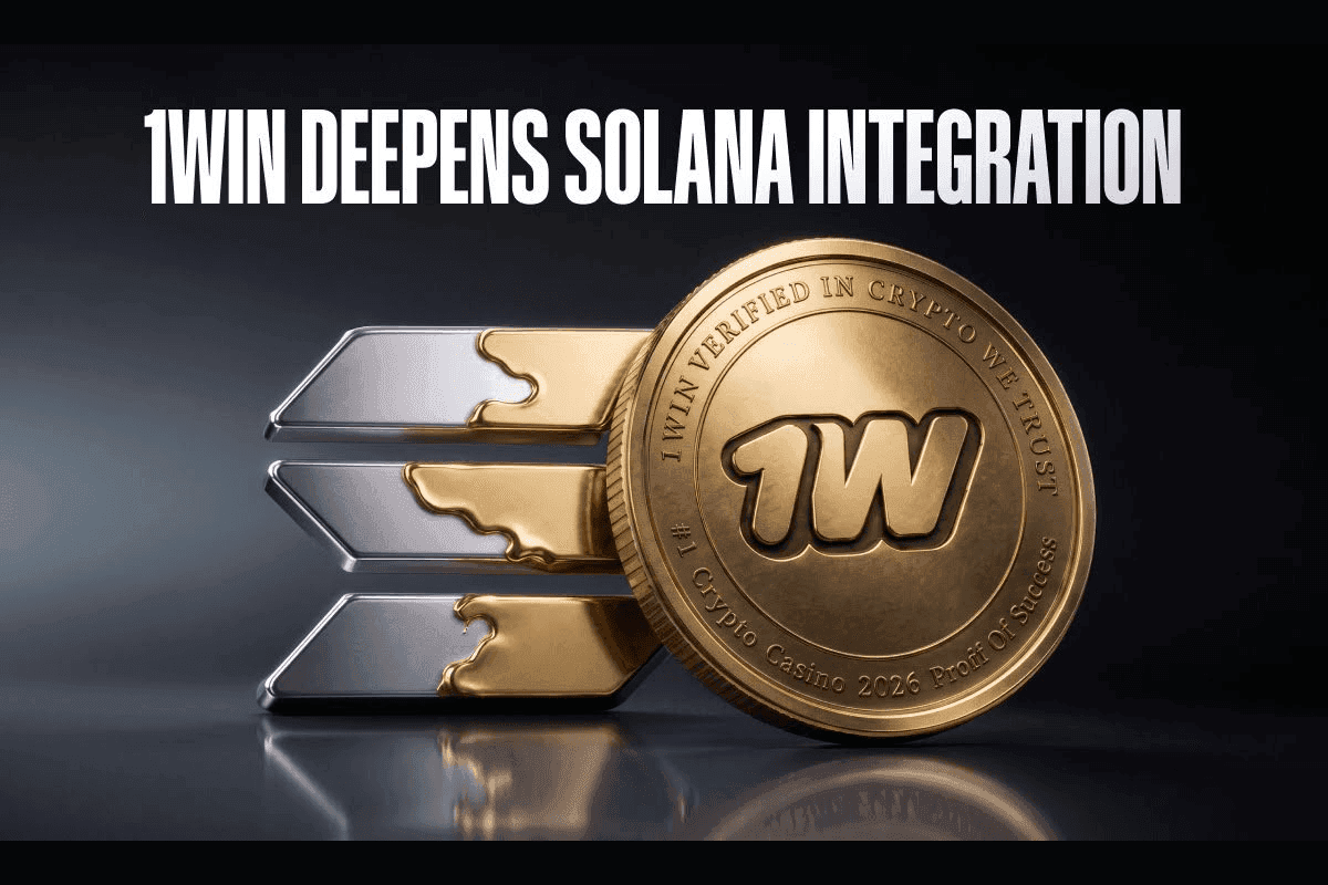 Interfaz de la plataforma 1win mostrando opciones de pago cripto USDC y Solana junto a banners de comunidad y caridad