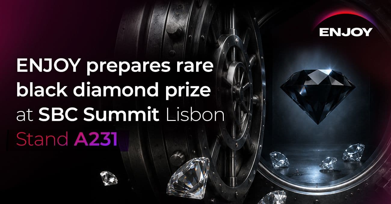 ENJOY Gaming stand with Diamond Slam promotional booth and attendees at SBC Summit Lisbon 2026