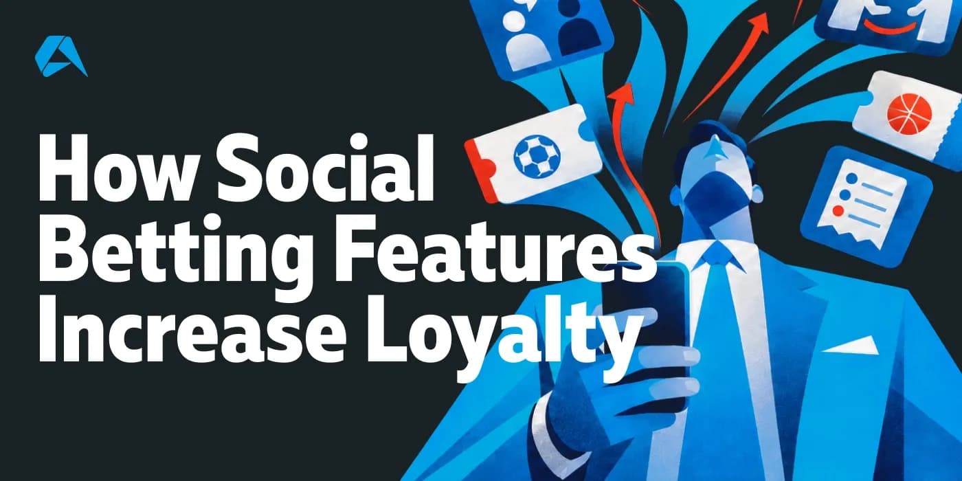 Ilustración de un grupo de usuarios interactuando en una plataforma de apuestas deportivas digital con elementos sociales visibles