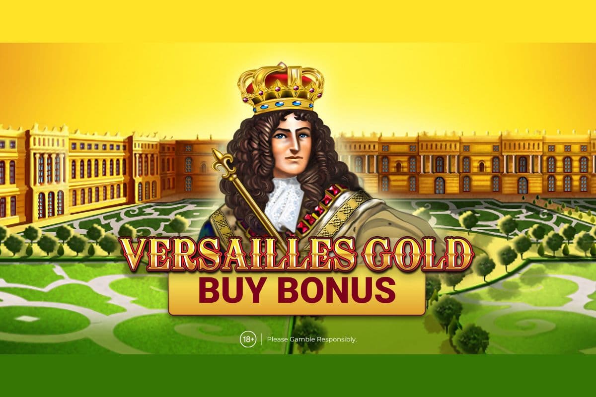 Versailles Gold Buy Bonus slot showing royal seal symbols, expanding reels, and free spins highlights on a luxurious palace backdrop