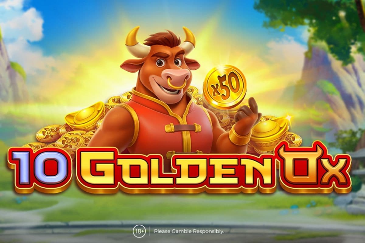 Interfaz de tragamonedas Golden Ox mostrando los carretes 3x4x3, la función de respin y símbolos vibrantes de temática animal de Amusnet.