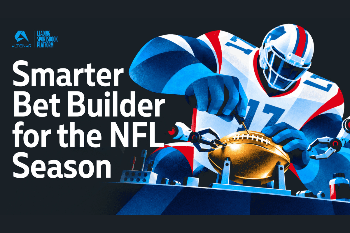 Una interfaz digital que muestra las herramientas de Bet Builder de Altenar, con íconos de la NFL y opciones de apuestas destacadas