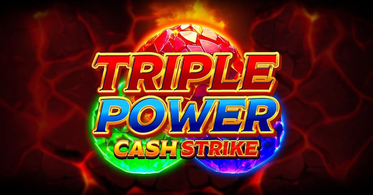 Slot Triple Power Cash Strike de Blueprint Gaming mostrando botes de fuego multicolores sobre los carretes y características de bonificación.