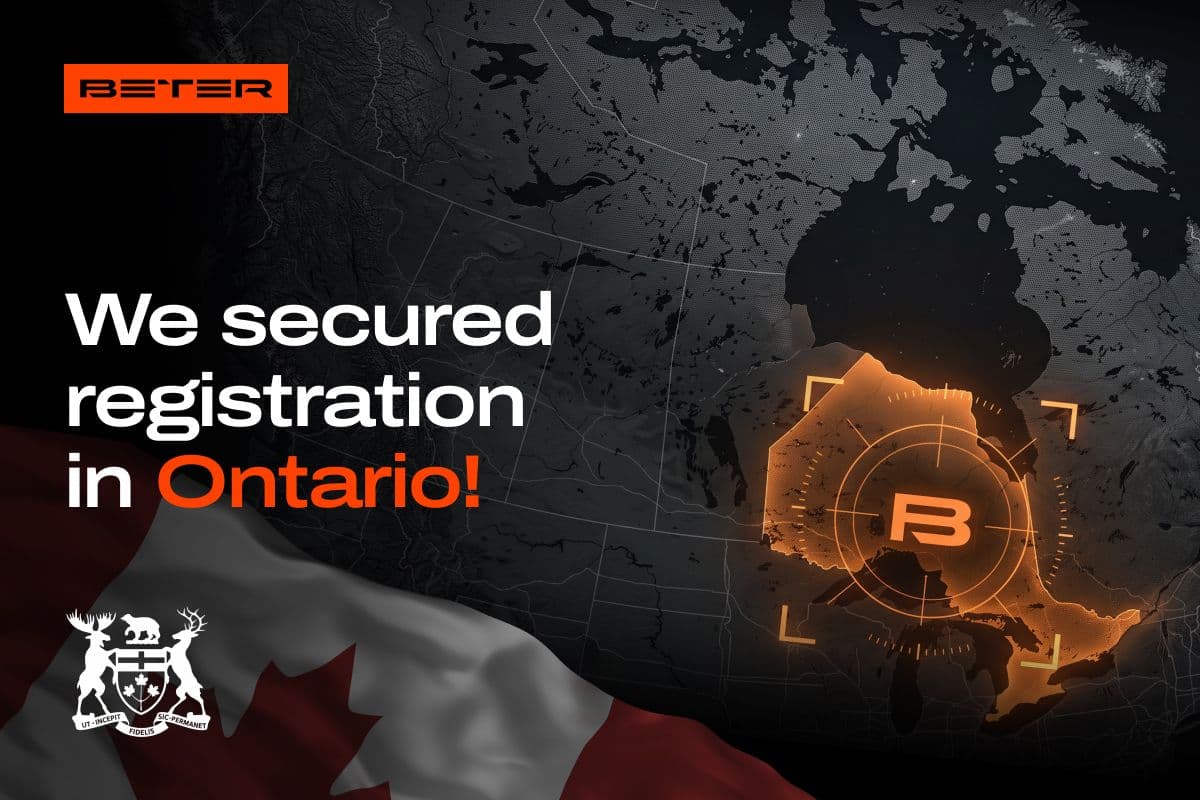 BETER company logo above AGCO regulatory documents and a stylised Ontario provincial map.