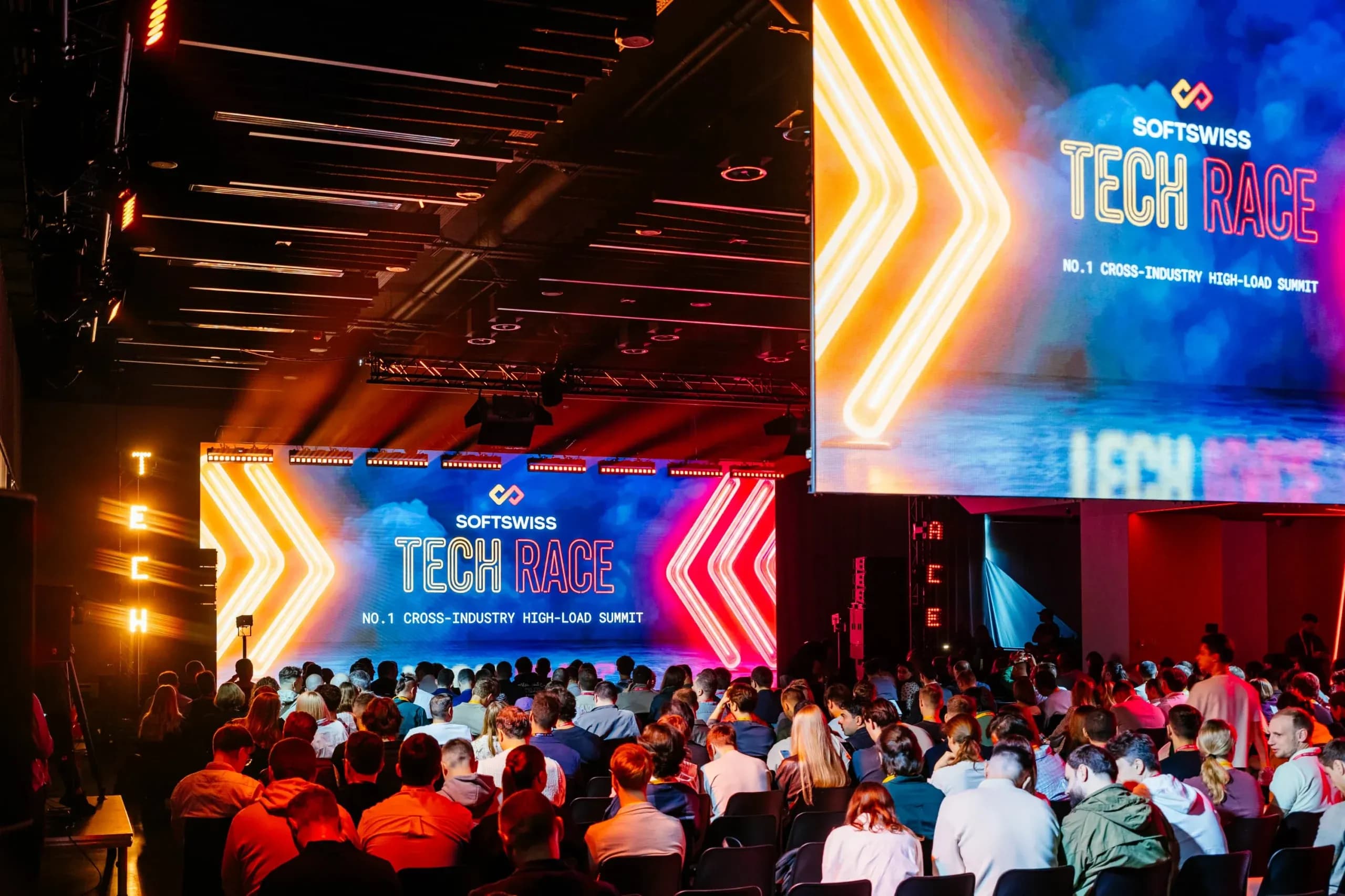 A large conference hall in Warsaw filled with iGaming and technology professionals during Tech Race Summit 2026