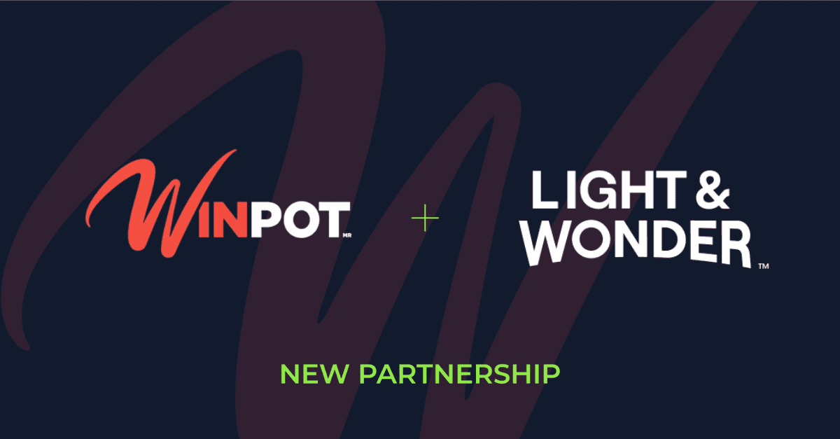 Editorial illustration of Winpot and Light & Wonder brand icons above a digital casino interface for the Mexico iGaming market