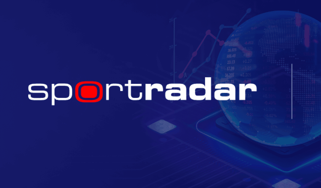 Una representación digital que muestra los logos de Sportradar y ProphetX con gráficos de mercado deportivo superpuestos.