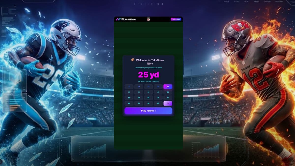 FlowsWave NFL-themed crash game TakeDown showcased with digital branding for operator retention