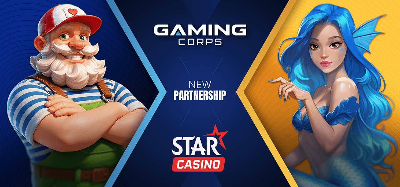 Gaming Corps and Starcasino logos alongside a stylised rendition of the Star Pigs of the Clusterverse slot interface, reflecting their partnership in the Netherlands