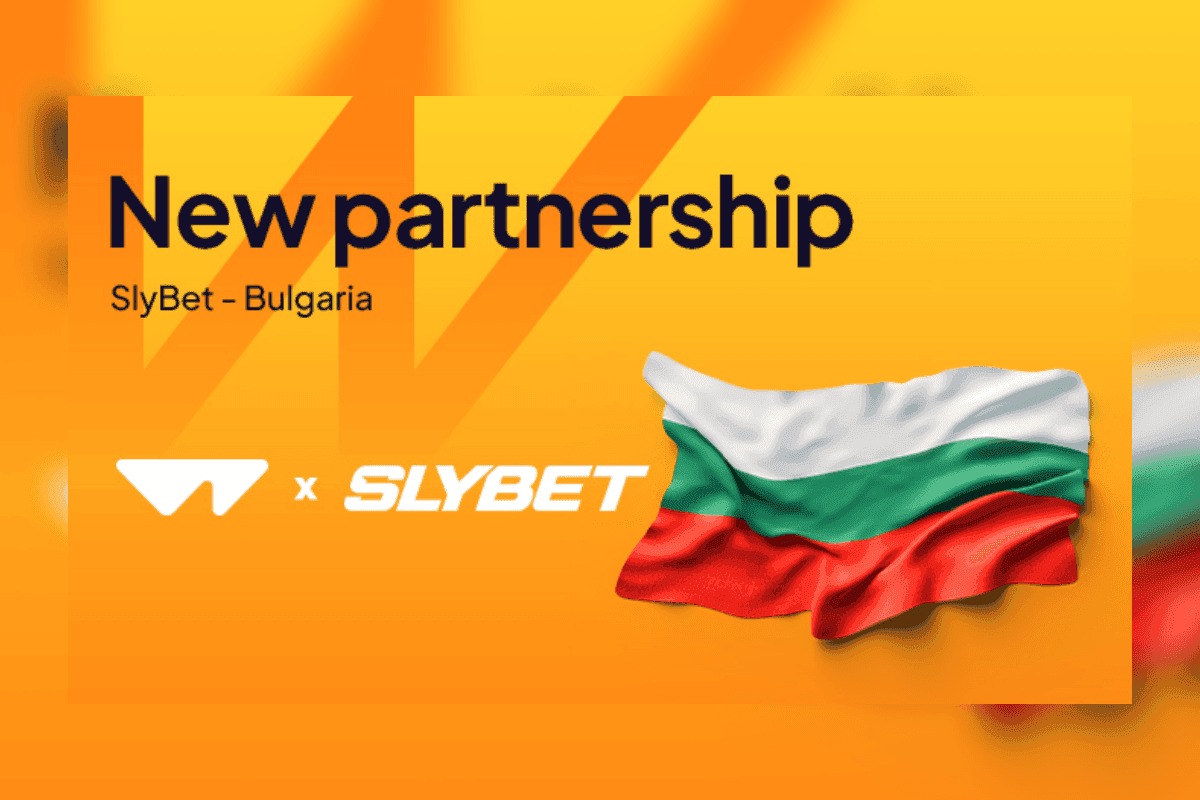 A digital rendering featuring Wazdan and SlyBet logos with the Bulgarian flag and slot machine elements