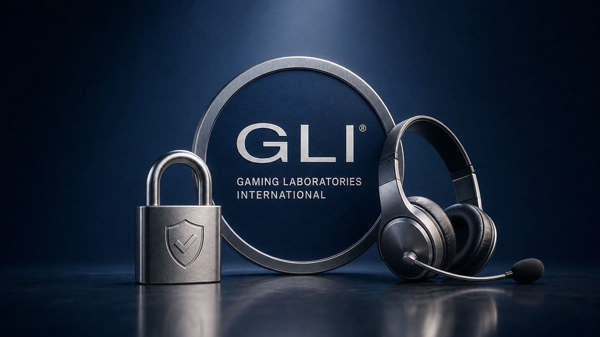 GLI team discussing compliance solutions and cybersecurity tools at the G2E 2026 expo booth