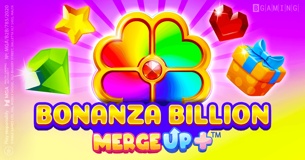 Screenshot of Bonanza Billion Merge Up showcasing the Merge Up mechanics, merged symbol, and active bonus on the reel