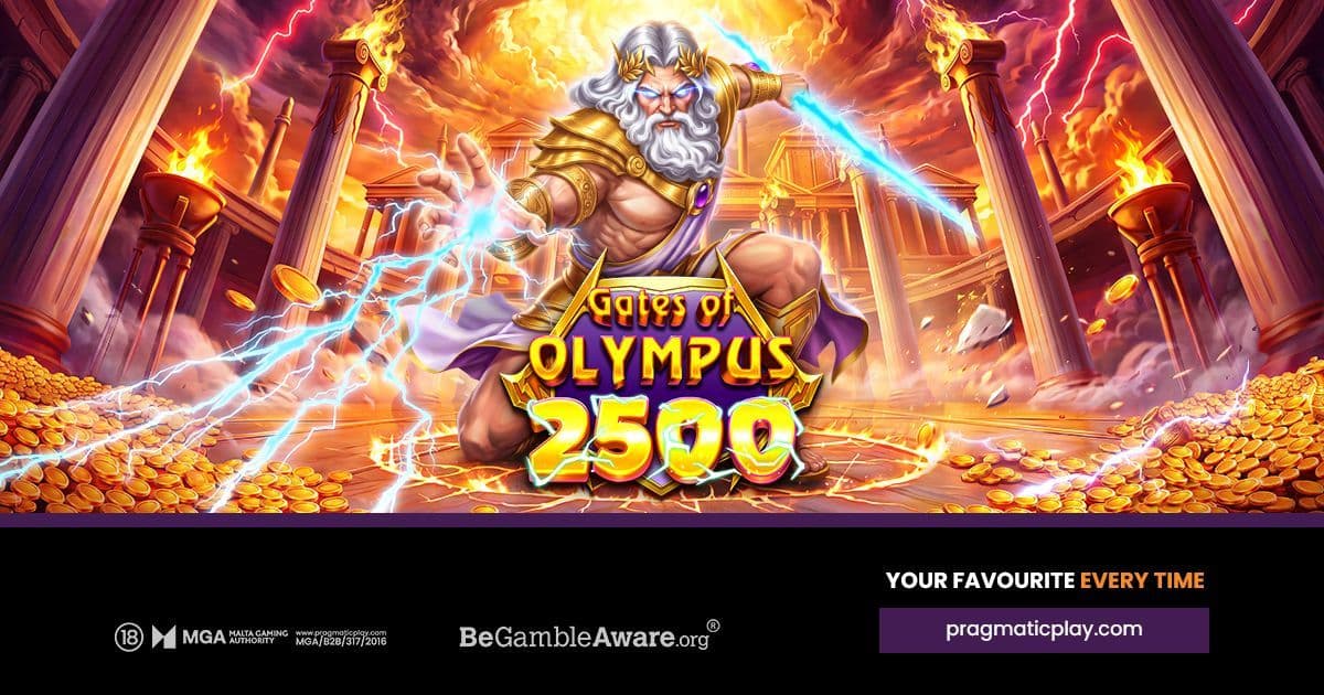 Editorial image of Gates of Olympus 2500 showing the pre-bonus wheel and symbols of Zeus