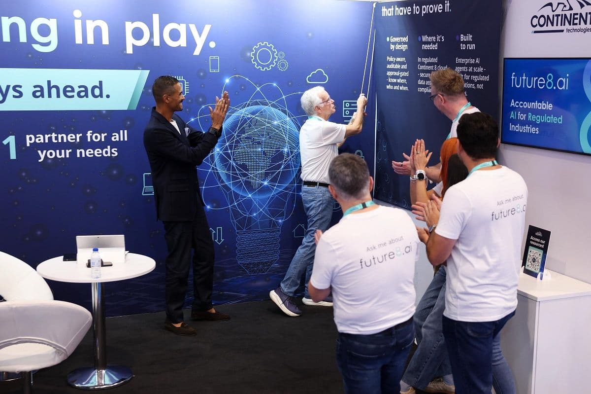 Continent 8 and FuturePath AI representatives announcing Future8 joint venture for regulated iGaming AI at SBC Summit Lisbon.