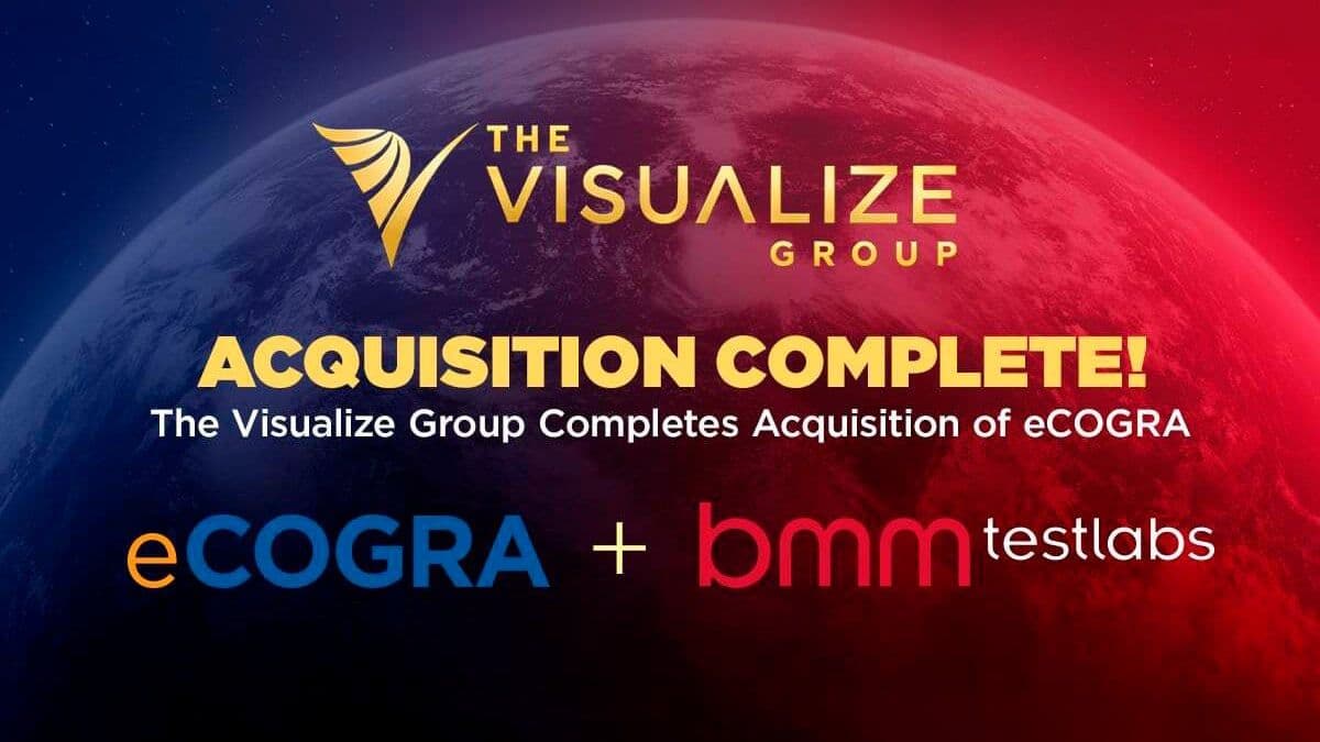 Corporate offices and logos of eCOGRA and BMM Testlabs representing the merger under Visualize Group