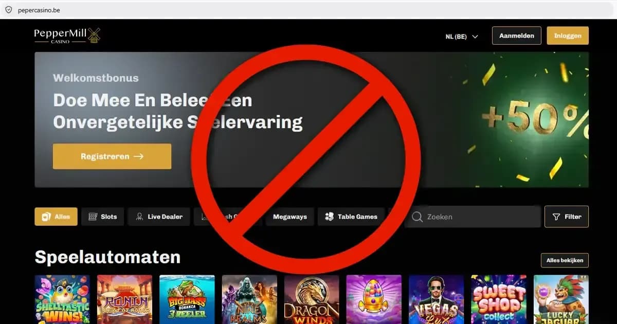 Screenshots of fake domains mimicking the PepperMill Casino website and similar address bars.