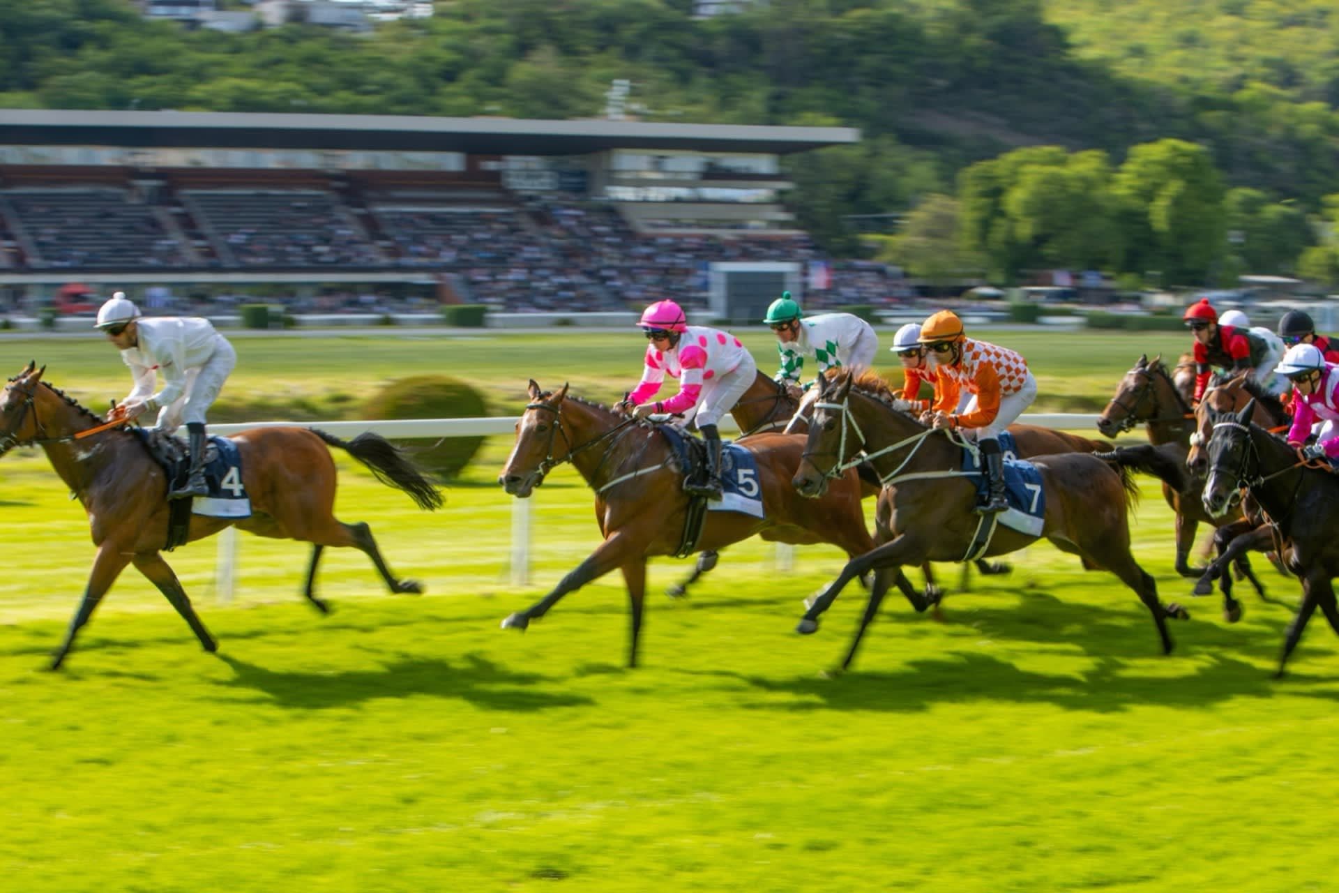 Editorial photo of Century Mile and Century Downs with corporate logos and financial figures overlaid
