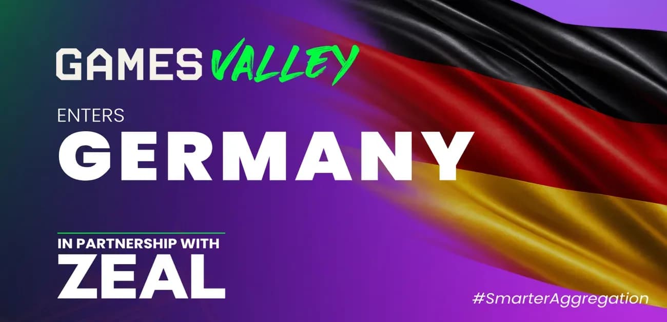 ZEAL and Games Valley partnership announcement graphic showing slot icons and German brands LOTTO24 and Tipp24