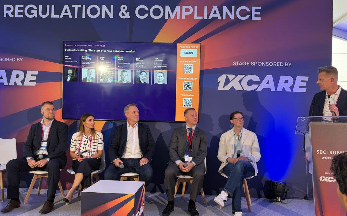 Panel discussion at SBC Summit Lisbon with industry executives discussing Finland gambling market risks and marketing rules