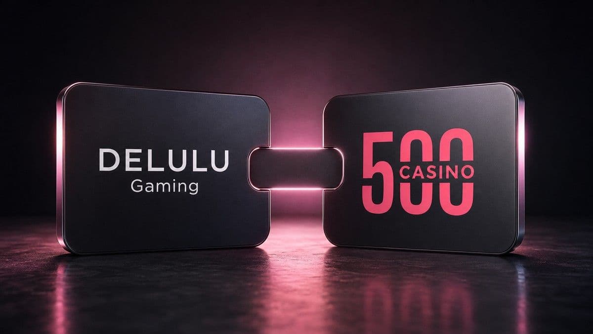 DELULU Gaming logos and 500 Casino branding side by side over a stylised gaming-culture background