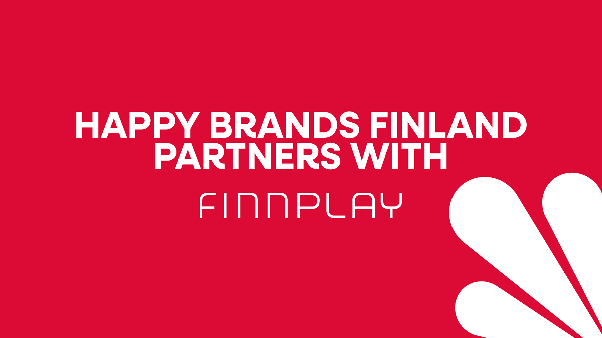Finnplay and Happy Brands Finland logos with a Titan platform reference and a Finnish flag motif