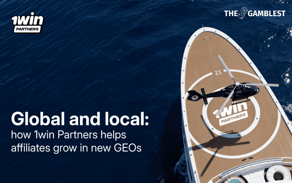 1win Partners affiliate kit showing localized creatives, analytics dashboard and community events imagery
