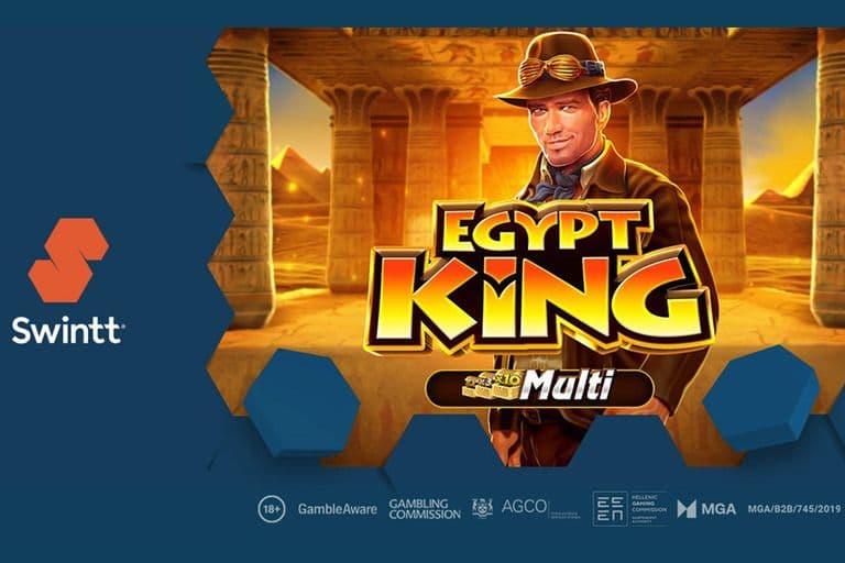 Game reel art showing Ancient Egyptian symbols, a progress meter above the reels and treasure chest icons on a slot interface