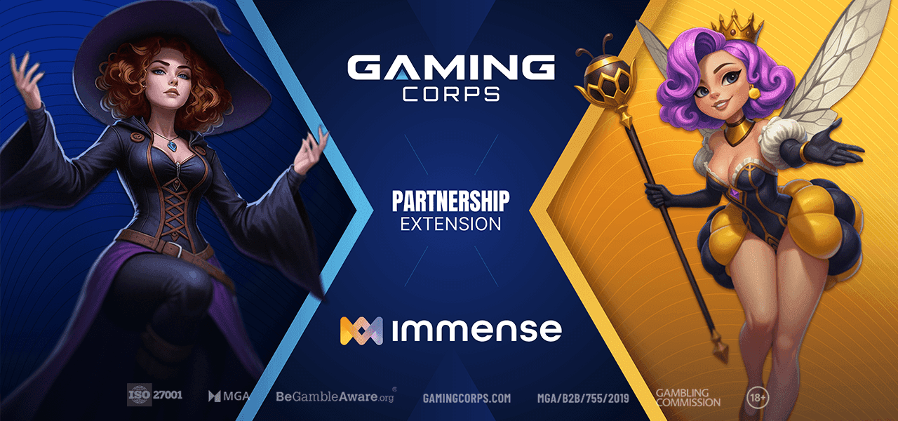Gaming Corps and Videoslots logos with slot thumbnails from the 3 Pigs franchise against a marketplace backdrop
