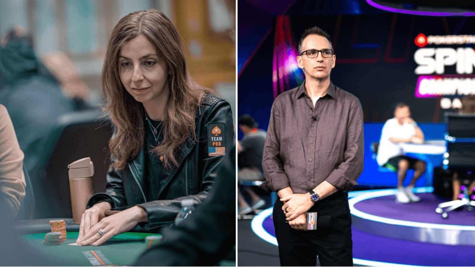 Maria Konnikova and James Hartigan announced as co-hosts of The Tough Call podcast with a microphone and studio backdrop