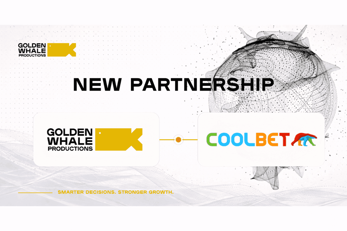 Coolbet and Golden Whale logos overlaid on a dashboard showing player-value and churn-risk signals from an AI platform