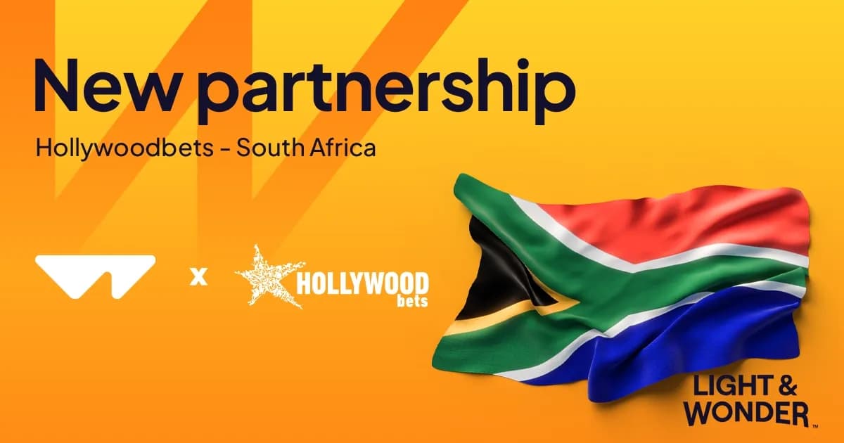 Wazdan and Hollywoodbets logos overlaid on a map of South Africa with gaming icons