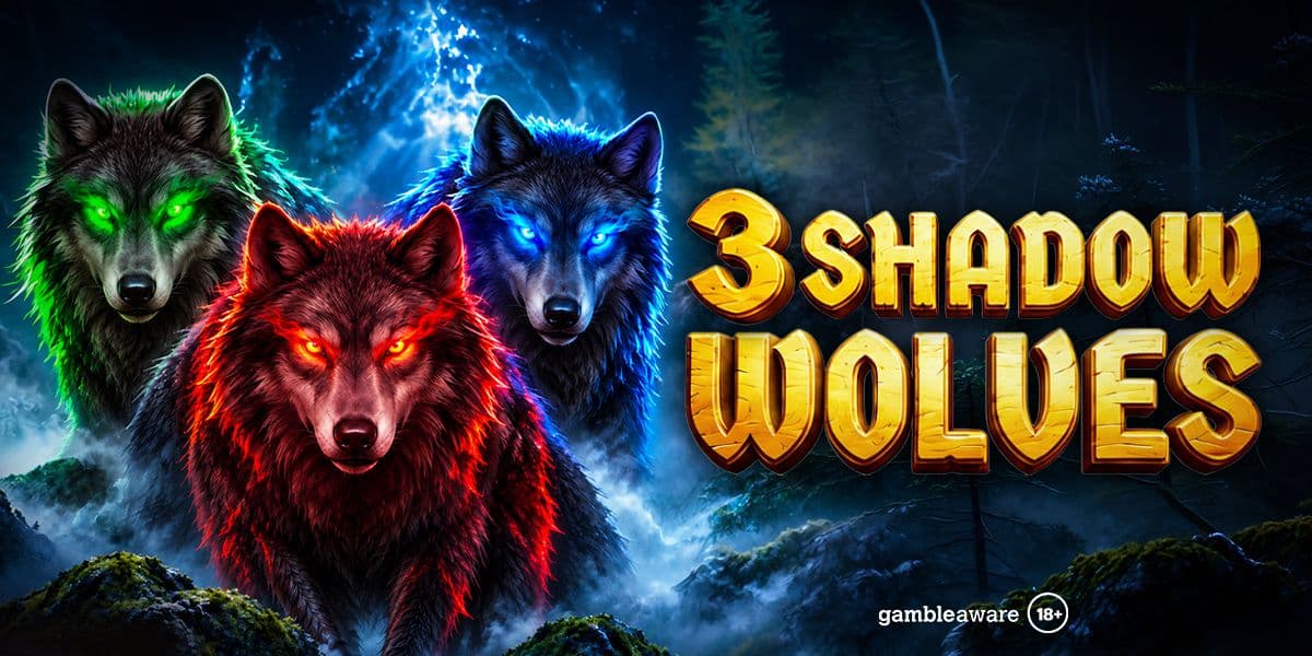 Slot grid showing three colour-coded wolves and a night-forest theme with jackpot indicators